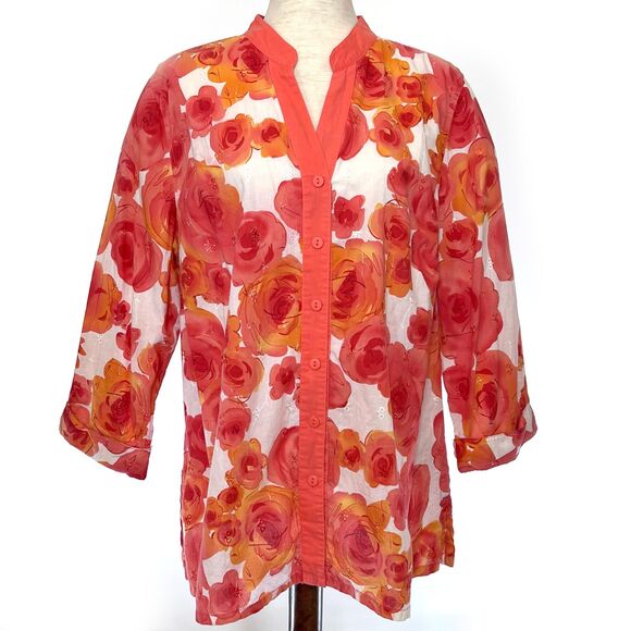Lily Stanhope Orange Floral Cotton Tunic 1X - Picture 1 of 7